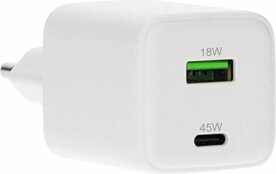Mobiparts GaN Wall Charger | USB-C &amp; USB-A 3.0 QC 45W | Wit