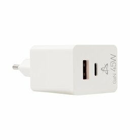 SBOX USB Oplader HC-45 | 45W | USB-A &amp; USB-C (2 Poorten) | Wit