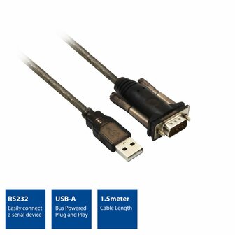 ACT AC6000 seri&euml;le kabel Zwart 1,5 m USB Type-A DB-9