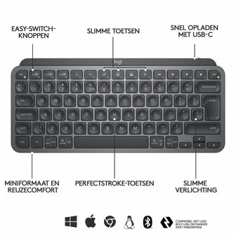 Logitech MX Keys Mini | Draadloos Verlicht Toetsenbord | QWERTY
