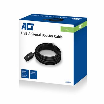 ACT AC6005 | USB 2.0 Signaalversterker | USB-A naar USB-A | 5m | Zwart