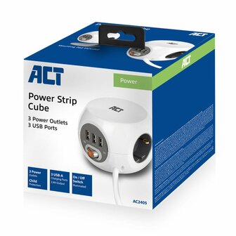 ACT AC2405 power uitbreiding 1,5 m 3 AC-uitgang(en) Binnen Wit