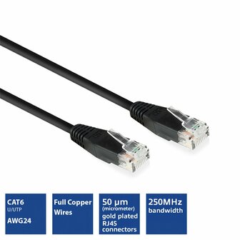 ACT Zwarte 3 meter UTP CAT6 patchkabel met RJ45 connectoren