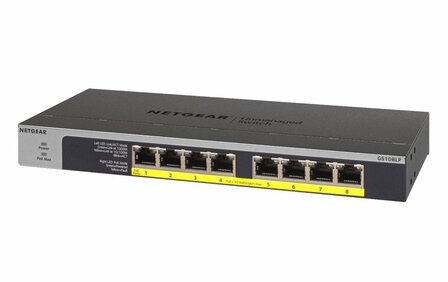 NETGEAR GS108LP | Unmanaged Switch | 8 Poorten | Gigabit Ethernet (10/100/1000 Mbps) | 8x PoE+ (60W) | FlexPoE | Fanless | 1U Rackmount