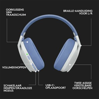 Logitech G G435 | Draadlooze Over-ear Gaming Headset | Bluetooth &amp; USB-A Receiver | Wit/Lilac