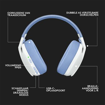 Logitech G G435 | Draadlooze Over-ear Gaming Headset | Bluetooth &amp; USB-A Receiver | Wit/Lilac
