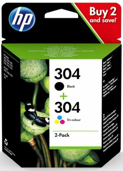 HP 304 originele zwarte/drie-kleuren inktcartridges, 2-pack