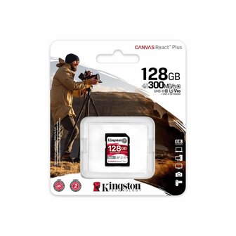 Kingston Canvas React Plus | SDXC | 128GB | Class 10 | UHS-II U3 | V90