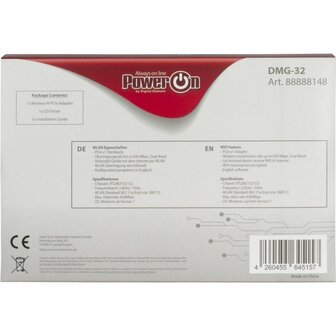 Inter-Tech DMG-32 | Interne WLAN-adapter | PCIe x1 | Wi-Fi 5 (802.11ac) | Dual-band 2,4 &amp; 5 GHz | 650 Mbps | 2x 2dBi antennes