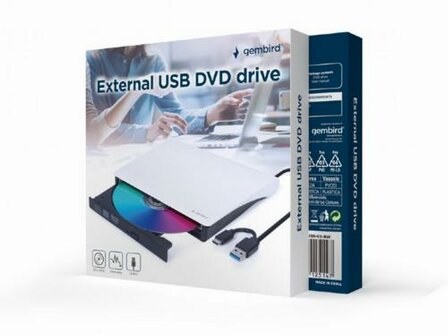 Gembird DVD-USB-03-BW optisch schijfstation DVD&plusmn;RW Zwart, Wit
