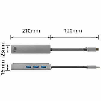 ACT AC7055 3-Poorts USB-C 3.2 (USB 3.0) Hub met Gigabit ethernet poort