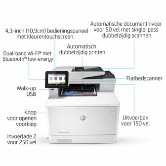 HP Color LaserJet Pro MFP M479fdw, Printen, kopi&euml;ren, scannen, fax, e-mail, Scannen naar e-mail/pdf; Dubbelzijdig printen; ADF voor 50 vel ongekruld RENEWED