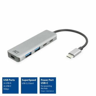 ACT USB-C hub 3.0, 2x USB-A, 2x USB-C