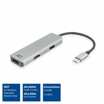 ACT AC7013 laptop dock &amp; poortreplicator Bedraad USB 3.2 Gen 1 (3.1 Gen 1) Type-C Zwart, Grijs