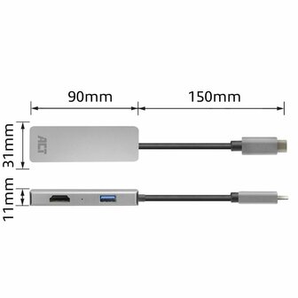 ACT AC7013 laptop dock &amp; poortreplicator Bedraad USB 3.2 Gen 1 (3.1 Gen 1) Type-C Zwart, Grijs