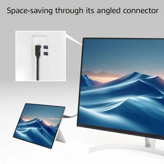 ACT AC7470 | USB 3.2 Gen 2 Kabel | USB-C (recht) naar USB-C (haaks boven/beneden) | 60W | 10Gbps | 0,5m | Zwart