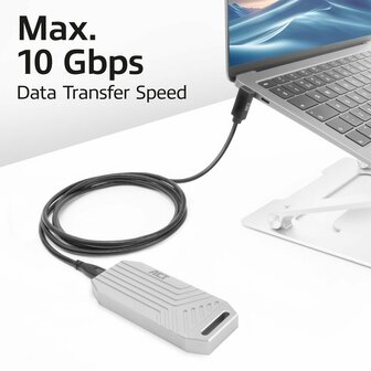 ACT AC7471 | USB 3.2 Gen 2 Kabel | USB-C (recht) naar USB-C (haaks boven/beneden) | 60W | 10Gbps | 1m | Zwart
