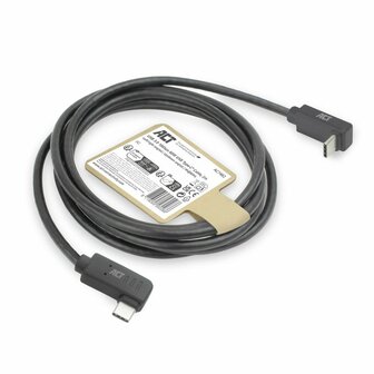 ACT AC7482 | USB 3.2 Gen 2 Kabel | USB-C (haaks links/rechts) naar USB-C (haaks boven/beneden) | 60W | 10Gbps | 2m | Zwart