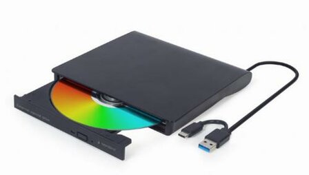 Gembird DVD-USB-031 | Externe DVD-Brander | 8x DVD | 24x CD | USB-C &amp; USB 3.1 | Slimline | Zwart