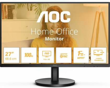 AOC Q27B3CF2 | 27&quot; | 2560x1440 Quad HD IPS | 100Hz | 1ms MPRT | Ingebouwde Speakers | USB-C 65W Power Delivery