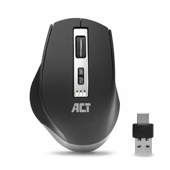 ACT AC5145 | Draadloze Muis | RF-Draadloos + Bluetooth | USB-A en USB-C Receiver | 2400 DPI | Grafiet