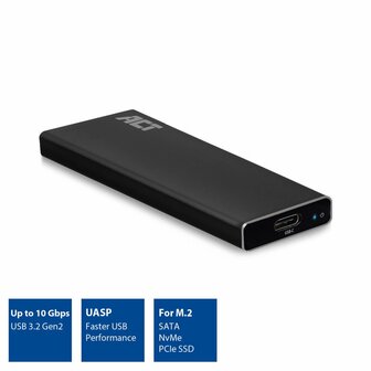 ACT AC1605 | M.2 SATA en NVMe SSD behuizing | USB C | USB 3.2 Gen2 | Tot 10 Gbit/s | Zwart