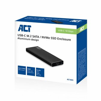 ACT AC1605 | M.2 SATA en NVMe SSD behuizing | USB C | USB 3.2 Gen2 | Tot 10 Gbit/s | Zwart