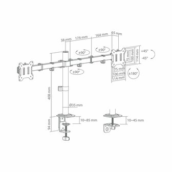 Sbox Desktop Dual Arm | Monitorarm 17 tot 32 inch | VESA 75x75 en 100x100 | 2x Max. 9 kg