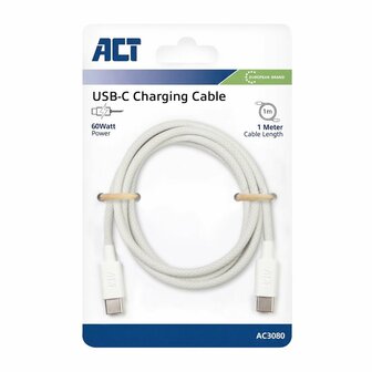 ACT AC3080 | USB 2.0 Kabel | USB-C naar USB-C | 60W | 480Mbps | Wit | 1 Meter
