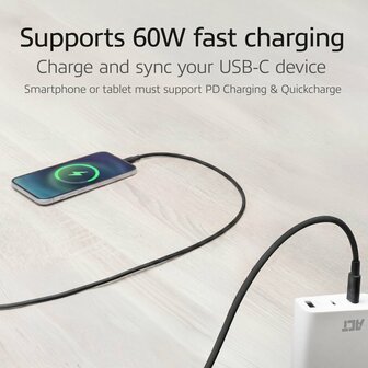 ACT AC3082 | USB 2.0 Kabel | USB-C naar USB-C | 60W | 480Mbps | Zwart | 1 Meter