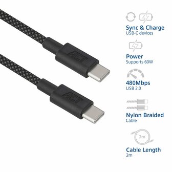 ACT AC3083 | USB 2.0 Kabel | USB-C naar USB-C | 60W | 480Mbps | Zwart | 2 Meter