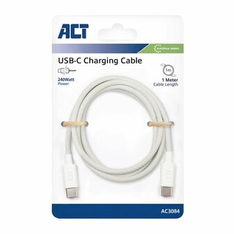 ACT AC3084 | USB 2.0 Kabel | USB-C naar USB-C | 240W | 480Mbps | Wit | 1 Meter
