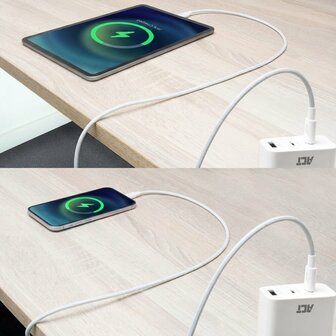 ACT AC3085 | USB 2.0 Kabel | USB-C naar USB-C | 240W | 480Mbps | Wit | 2 Meter