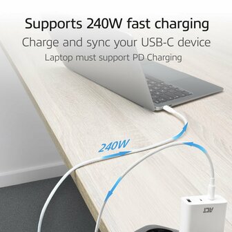 ACT AC3085 | USB 2.0 Kabel | USB-C naar USB-C | 240W | 480Mbps | Wit | 2 Meter