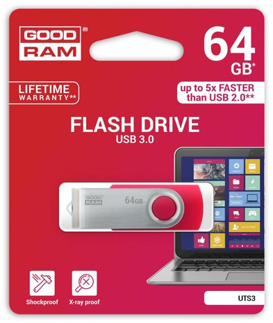 Goodram UTS3 USB flash drive 64 GB USB Type-A 3.2 Gen 1 (3.1 Gen 1) Rood