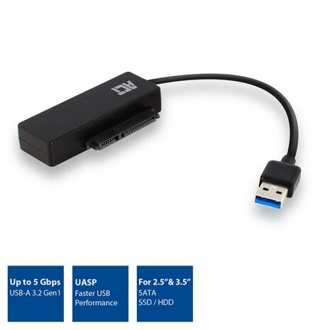 ACT 2,5 inch en 3,5 inch SATA HDD SSD naar USB 3.2 Gen1 adapter