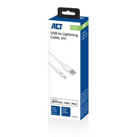 ACT AC3012 Lightning-kabel 2 m Wit