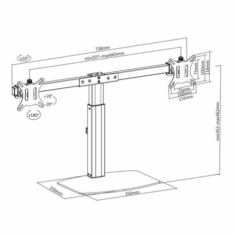 ACT AC8332 flat panel bureau steun 68,6 cm (27") Vrijstaand Zwart