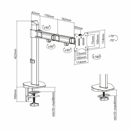 ACT AC8335 flat panel bureau steun 81,3 cm (32") Klem/doorvoer Zilver