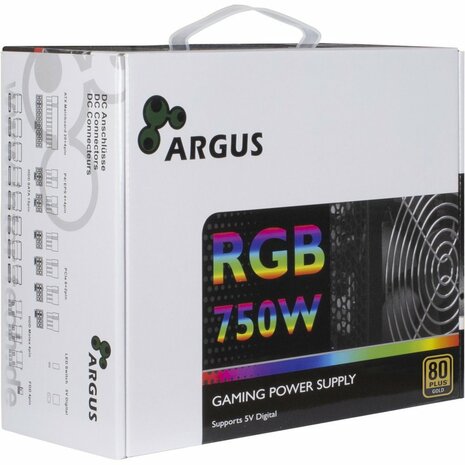 Inter-Tech Argus RGB-750W CM II | 750 Watt Gold ATX PSU | Deels Modulair | Power Supply | Voeding