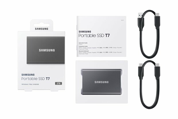 Samsung T7 | Externe SSD | 2TB | USB 3.2 Gen 2 | 1.050MB/s | Grijs | Compact & Snel