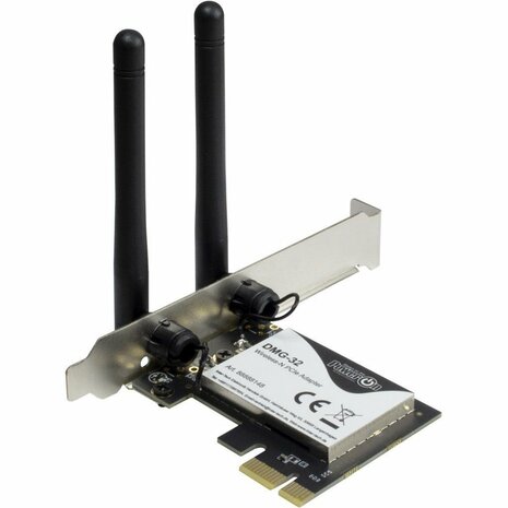 Inter-Tech DMG-32 | Interne WLAN-adapter | PCIe x1 | Wi-Fi 5 (802.11ac) | Dual-band 2,4 & 5 GHz | 650 Mbps | 2x 2dBi antennes