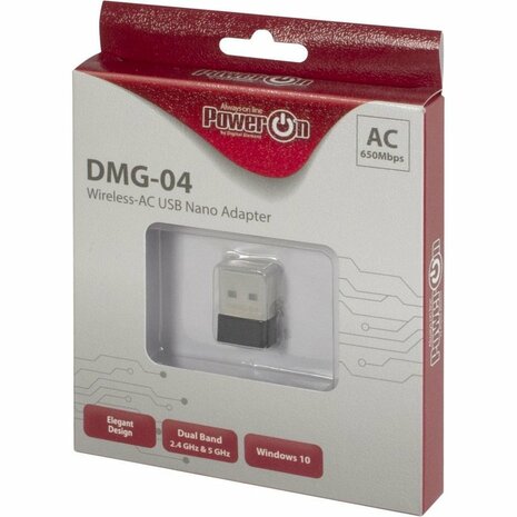 Inter-Tech DMG-04 | Wi-Fi 5 USB Nano Adapter | 433 Mbps (5 GHz) / 200 Mbps (2,4 GHz) | USB 2.0 | Zwart