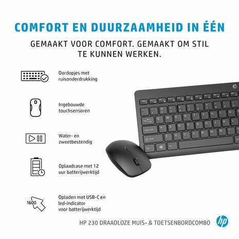 HP 230 draadloze muis- en toetsenbordcombo, Qwerty Wit/White