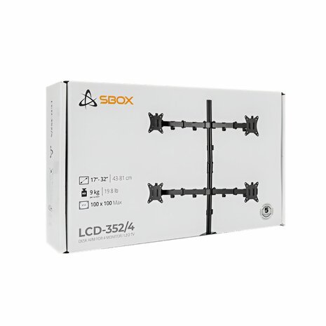 SBOX LCD-352/4-2 | Verstelbare Monitor-bureaubeugel | Tot 32" | Max 9kg | VESA 100x100 | 4 Monitoren