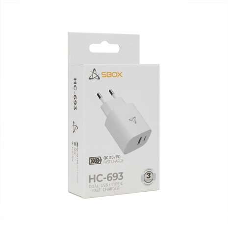 SBOX Oplader HC-693 SB | 15W | USB-A & USB-C (2 Poorten) | Wit