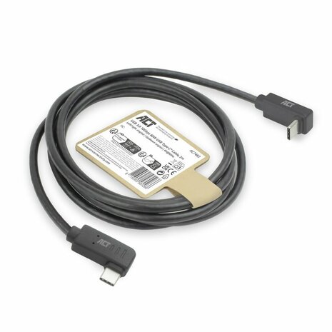 ACT AC7482 | USB 3.2 Gen 2 Kabel | USB-C (haaks links/rechts) naar USB-C (haaks boven/beneden) | 60W | 10Gbps | 2m | Zwart