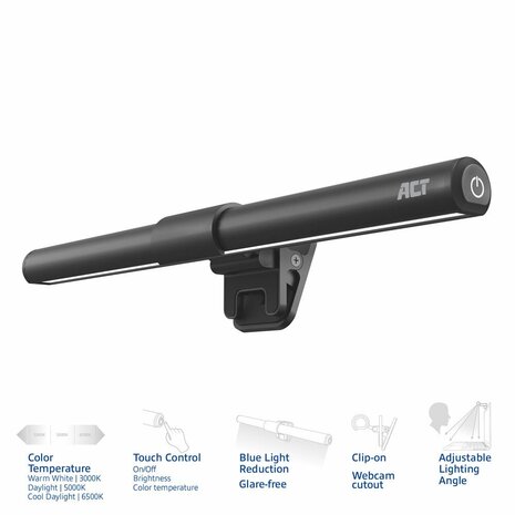 ACT AC8050 | Clip-on Laptop LED-lamp | Dimbaar | Voeding via USB