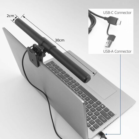 ACT AC8050 | Clip-on Laptop LED-lamp | Dimbaar | Voeding via USB
