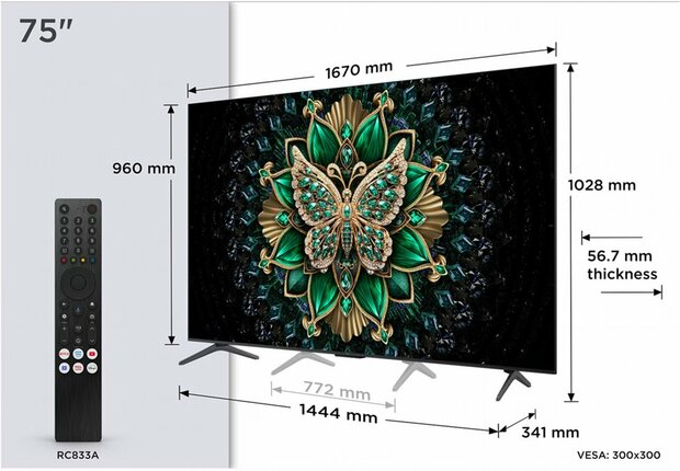 TCL 75C6K | 75" 4K Ultra HD QD-Mini LED Smart TV | Google TV | Dolby Vision | 120Hz (2025)